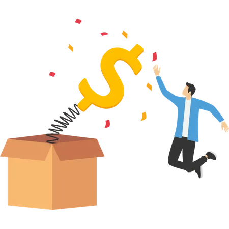 Young man getting award and bonus money  Illustration