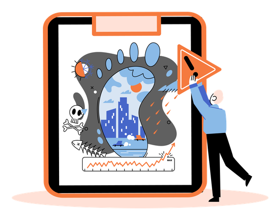 Young man getting carbon alert report  Illustration