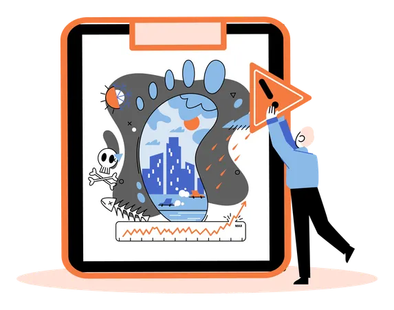 Young man getting carbon alert report  Illustration