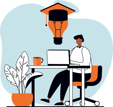 Young man getting graduation idea  Illustration