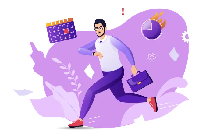 Young man getting late for job  Illustration