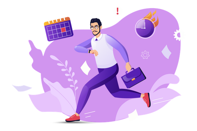 Young man getting late for job  Illustration