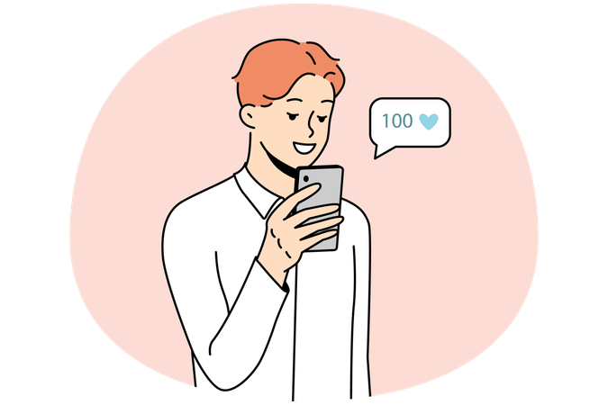 Young man getting likes on social media  Illustration