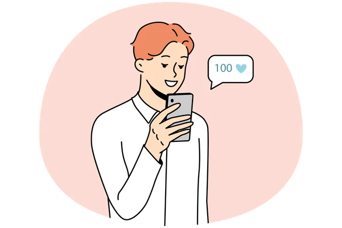 Young man getting likes on social media  Illustration