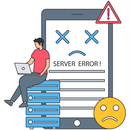 Young man getting Server Error on laptop  Illustration