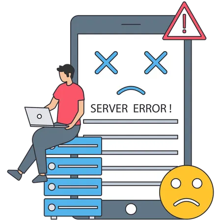 Young man getting Server Error on laptop  Illustration