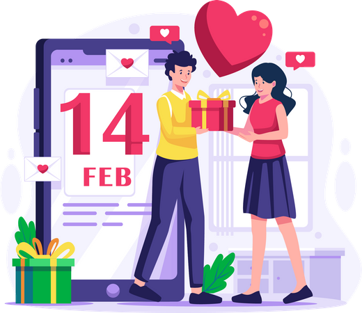 Young man giving a gift to his girlfriend  Illustration