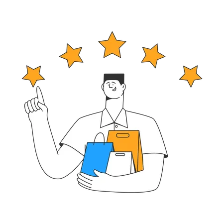 Young man giving five rating stars for shopping  Illustration