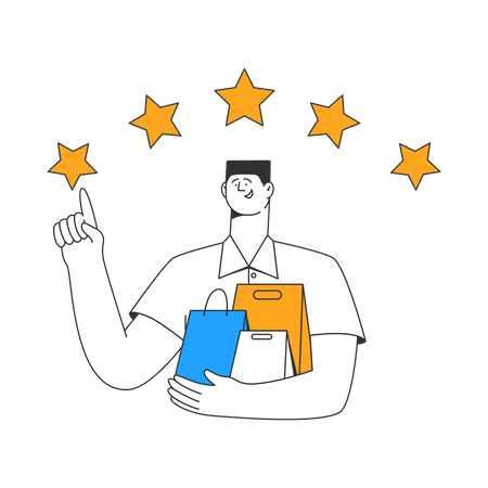 Young man giving five rating stars for shopping  Illustration