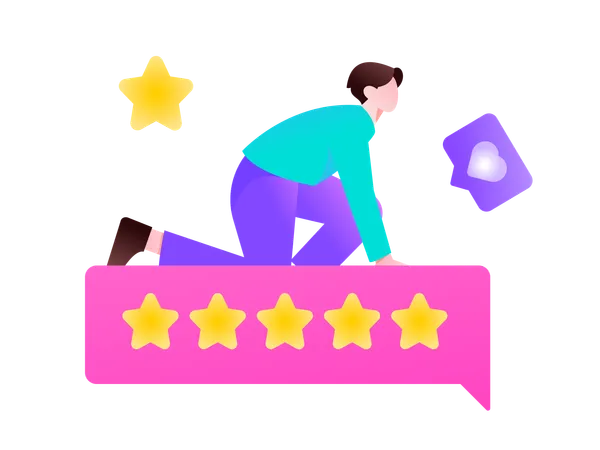 Young man giving five star review  Illustration