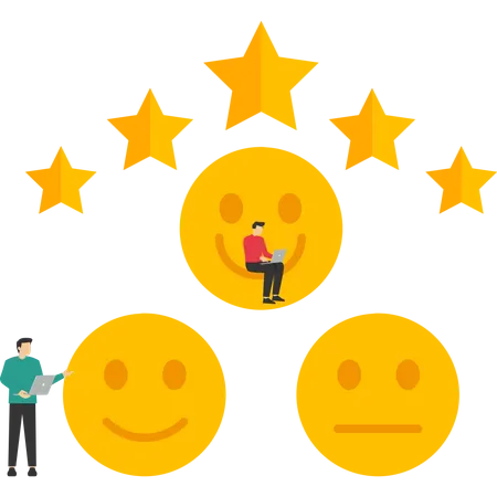 Teamwork On Customer Reviews And Reviews Customer Feedback Smiles In Happy Sad Emoji Circles Rating Instead Of Star Emoticon Icon Review Rating Product Quality Vector Illustration Illustration