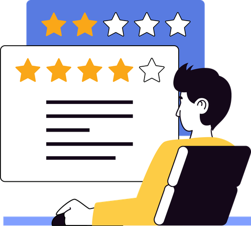 Young man giving four star rating  Illustration