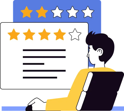 Young man giving four star rating  Illustration