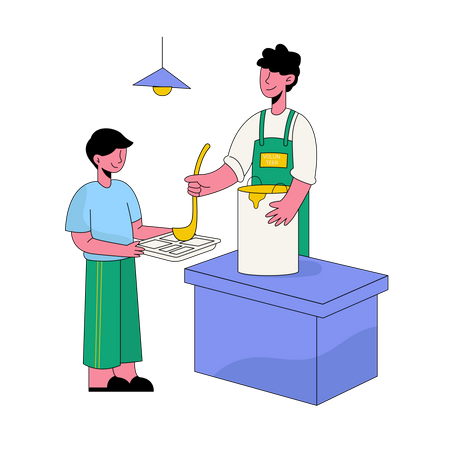 Young Man Giving Free Food To Homeless  イラスト