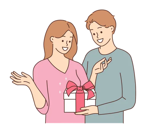 Young man giving gift to his wife Illustration