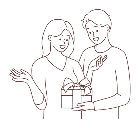 Young man giving gift to his wife  Illustration