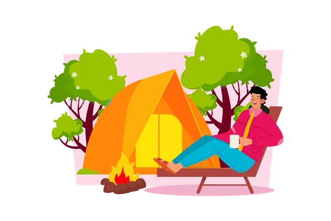 Young man goes camping to enjoy nature  Illustration