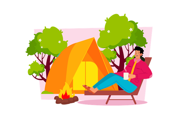 Young man goes camping to enjoy nature  Illustration