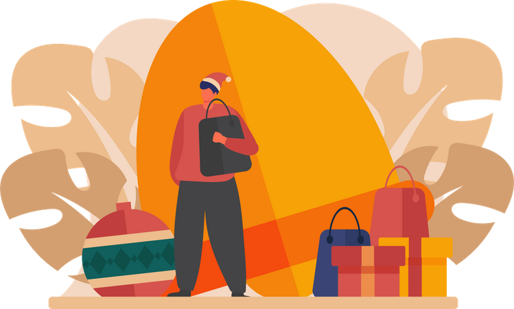 Young man going for christmas shopping  Illustration