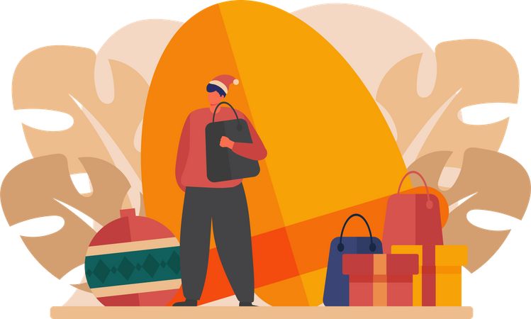 Young man going for christmas shopping  Illustration