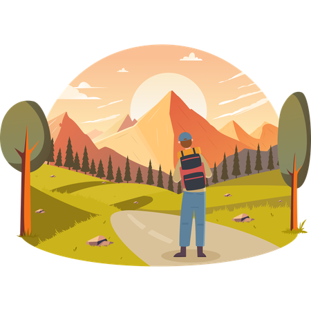 Young man going for Hiking and Nature Trails  Illustration