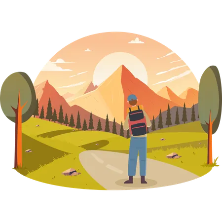 Young man going for Hiking and Nature Trails  Illustration