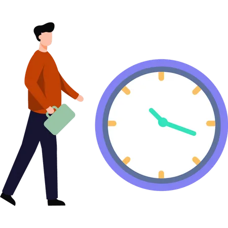 Young man going to work on time  Illustration
