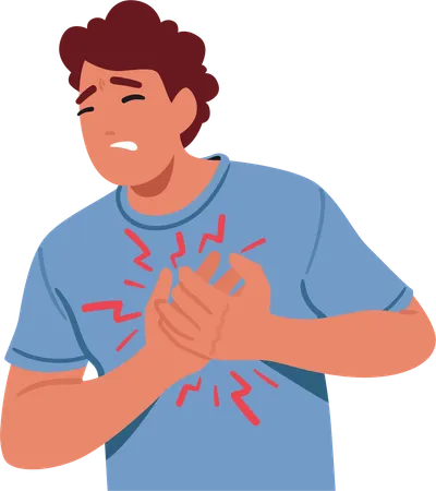 Young Man Grimaces In Agony Clutching His Chest In Severe Pain A Telltale Sign Of A Heart Attack Distress Etches Character Face As Urgency Sets In Cartoon People Vector Illustration Illustration