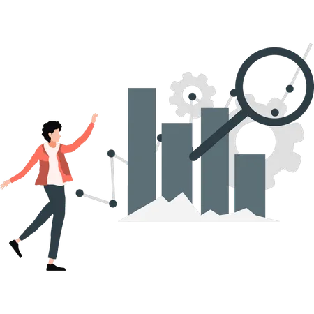 Young man happy looking for chart report  Illustration