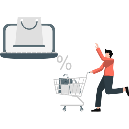 Young man happy with discount shopping  Illustration