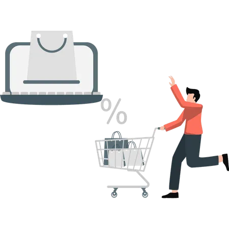 Young man happy with discount shopping  Illustration