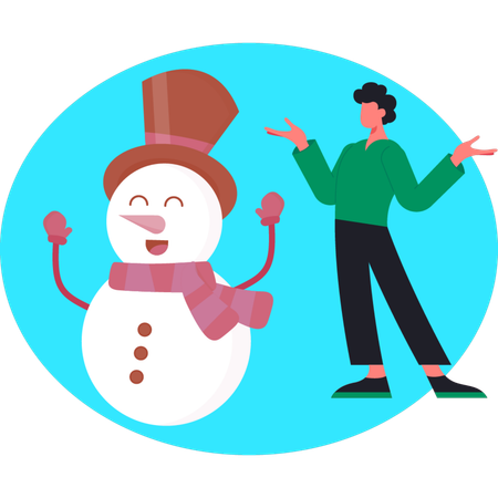 Young man happy with winter iceman  Illustration