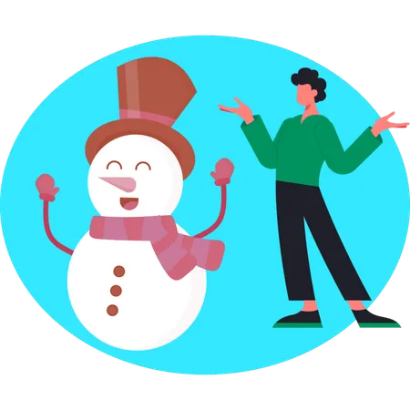 Young man happy with winter iceman  Illustration