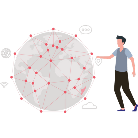 Young man has global connections  Illustration