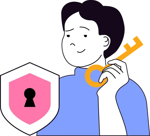 Young man have access to web lock  Illustration