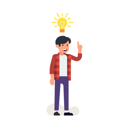 Young man having an idea represented by light bulb Illustration