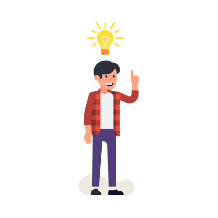 Young man having an idea represented by light bulb  Illustration