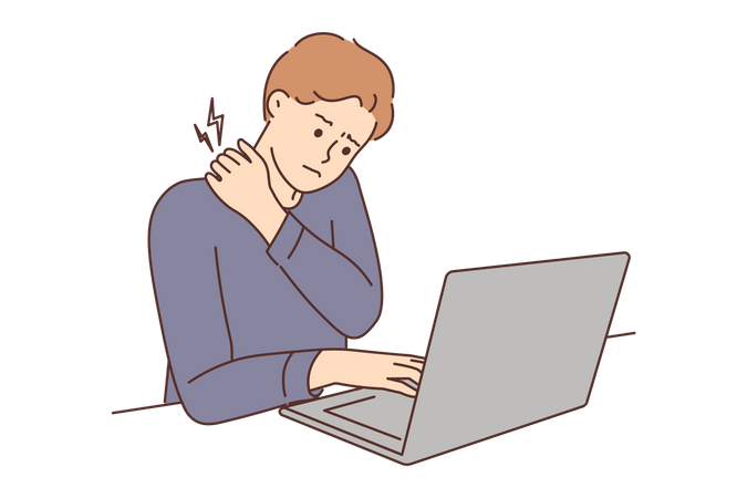 Young man having back pain during work  Illustration