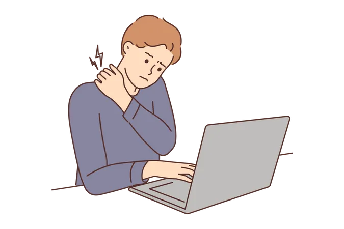 Young man having back pain during work  Illustration