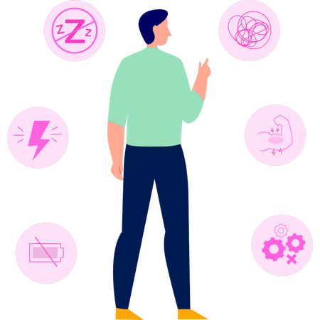 Young man having decision fatigue  Illustration