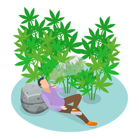 Young man having smoking addiction  Illustration