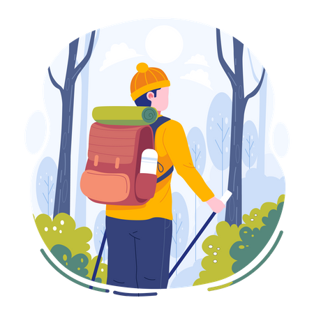 Young man hiking a mountain  Illustration