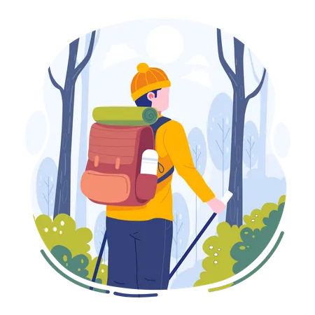 Young man hiking a mountain  Illustration