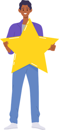 Young man holding big golden star  Illustration