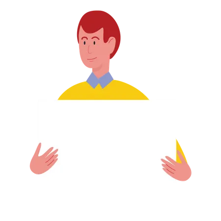 Young man holding blank board  Illustration