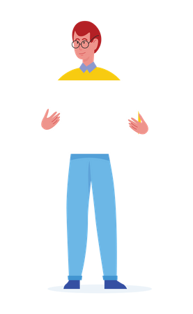 Young man holding blank board  Illustration