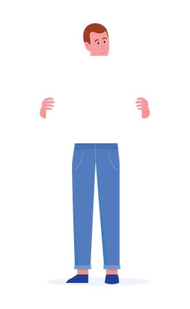 Young man holding blank board  Illustration