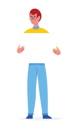 Young man holding blank board  Illustration