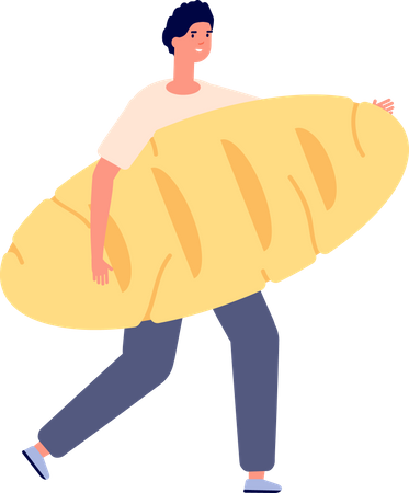 Young man holding bread loaf  イラスト