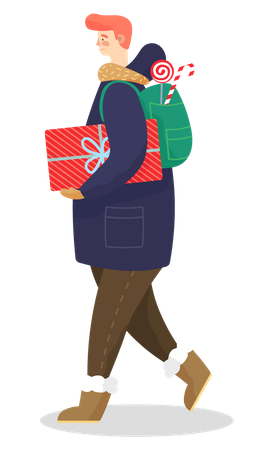 Young man holding christmas gift  Illustration